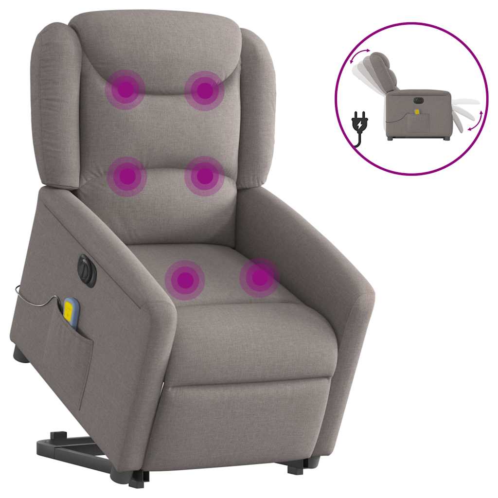 Vetonek Sillón de masaje eléctrico reclinable elevable tela taupé