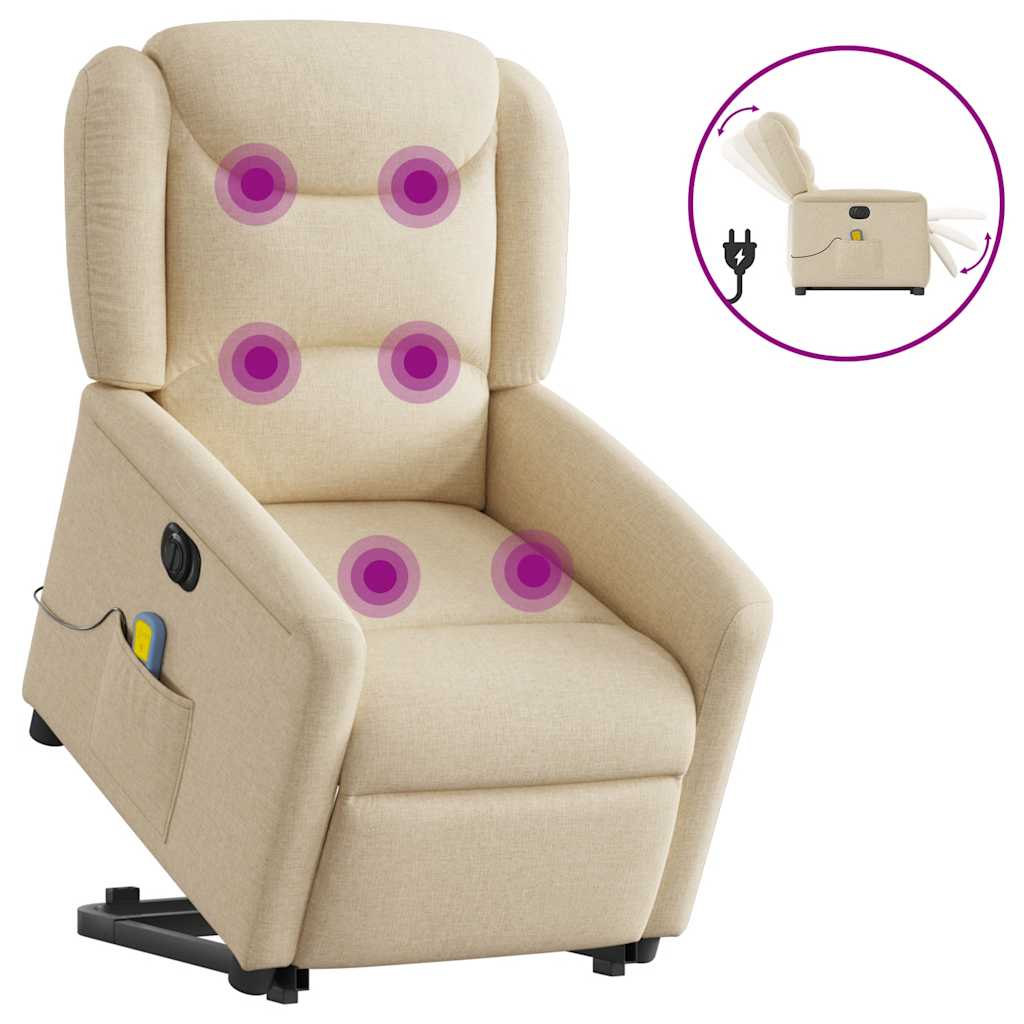 Vetonek Sillón de masaje eléctrico reclinable elevable tela crema