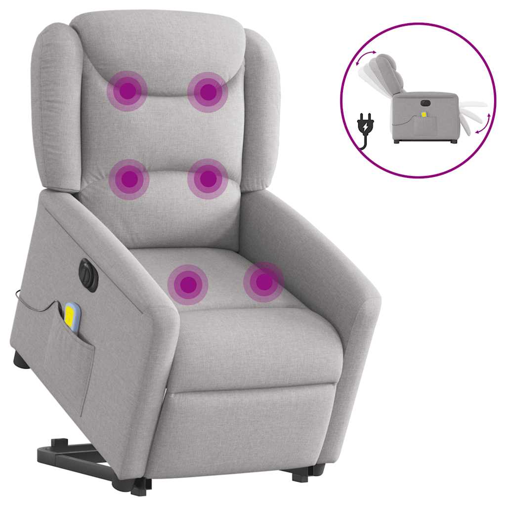 Vetonek Sillón de masaje eléctrico reclinable elevable tela gris nube