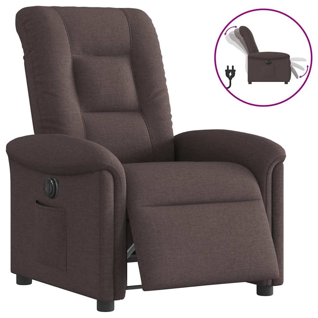 Vetonek Sillón reclinable eléctrico tela marrón oscuro