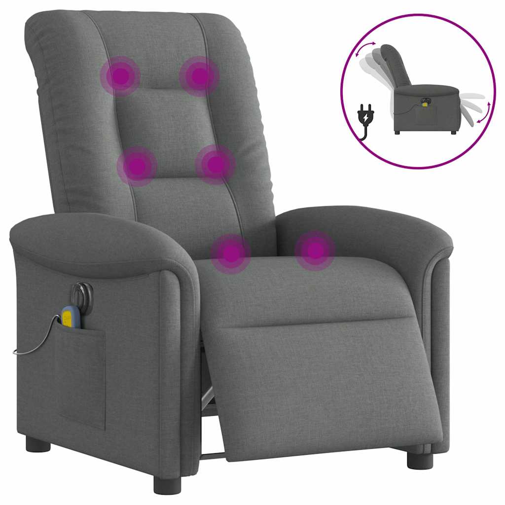 Vetonek Sillón reclinable de masaje eléctrico tela gris oscuro