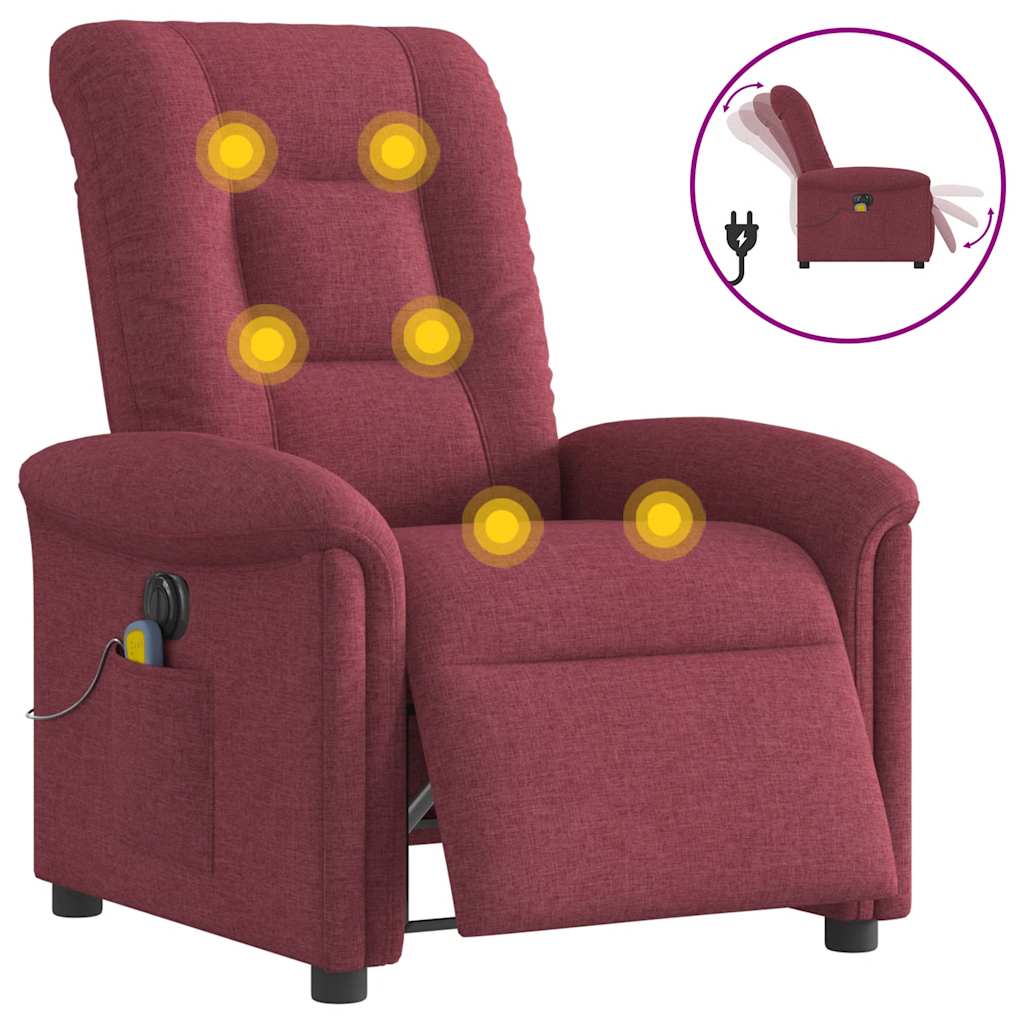 Vetonek Sillón de masaje reclinable eléctrico tela rojo tinto