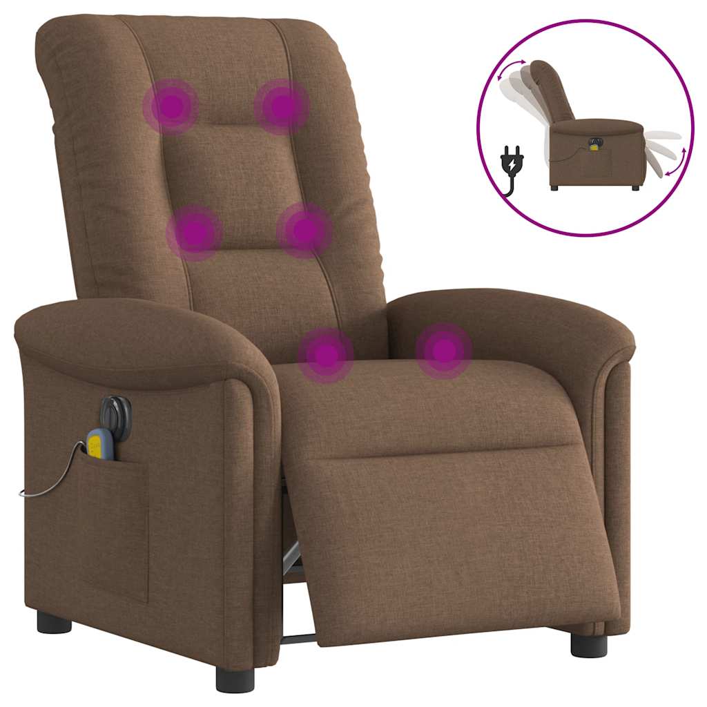 Vetonek Sillón reclinable de masaje eléctrico tela marrón