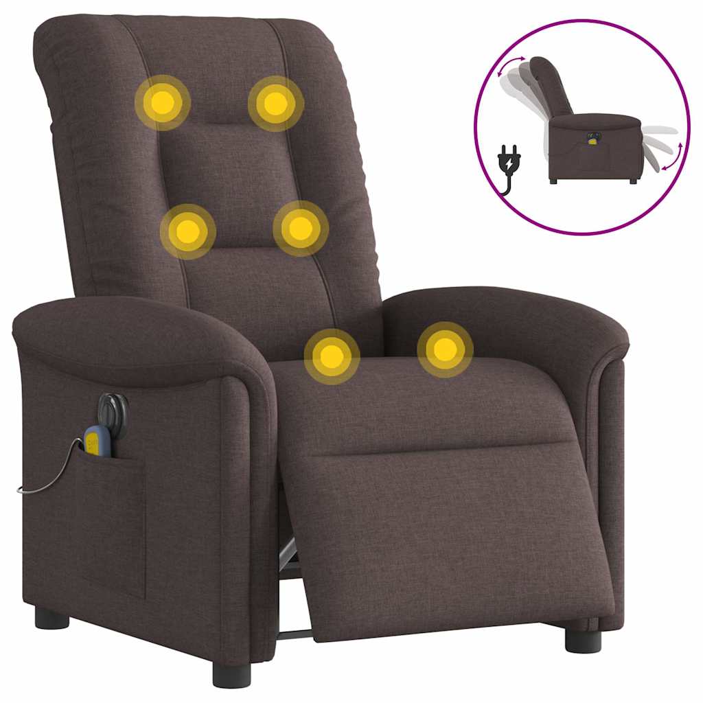 Vetonek Sillón reclinable de masaje eléctrico tela marrón oscuro