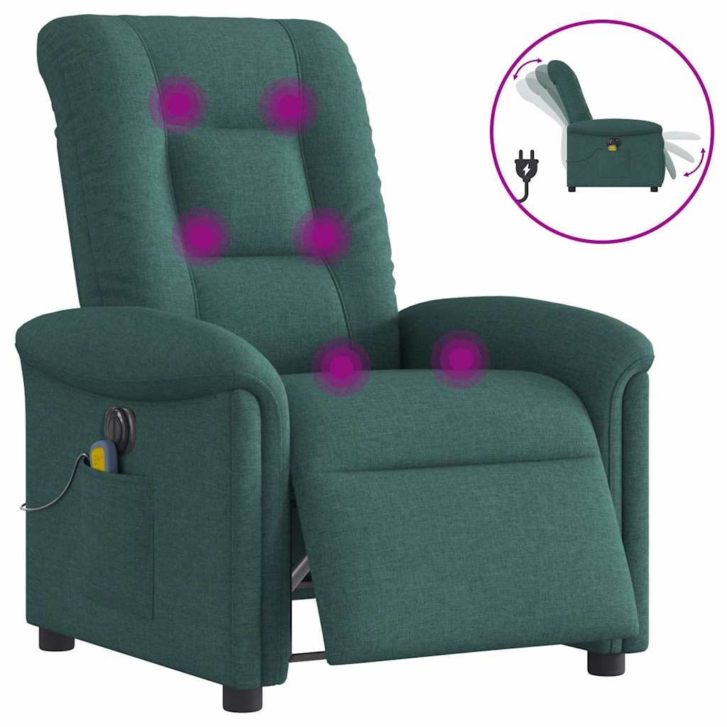 Vetonek Sillón reclinable de masaje eléctrico tela verde oscuro