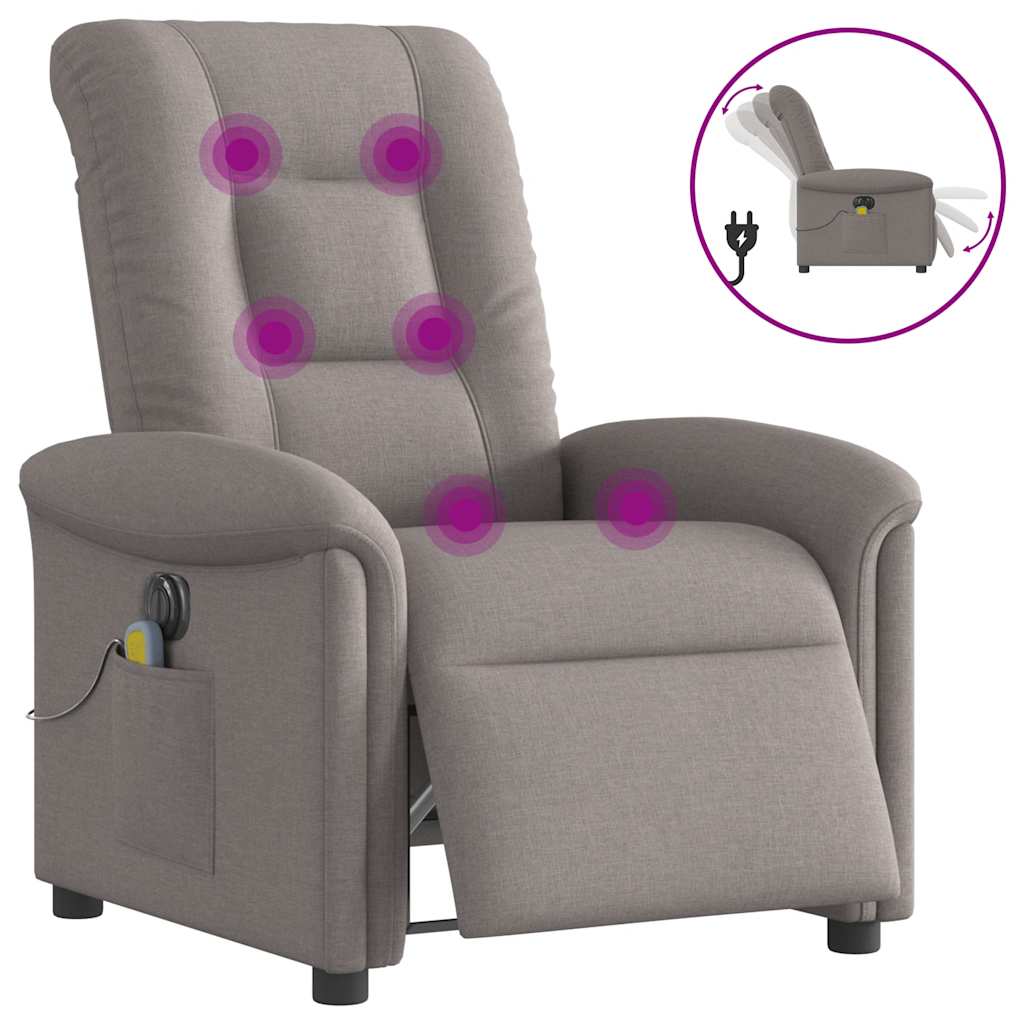 Vetonek Sillón reclinable de masaje eléctrico tela gris taupe