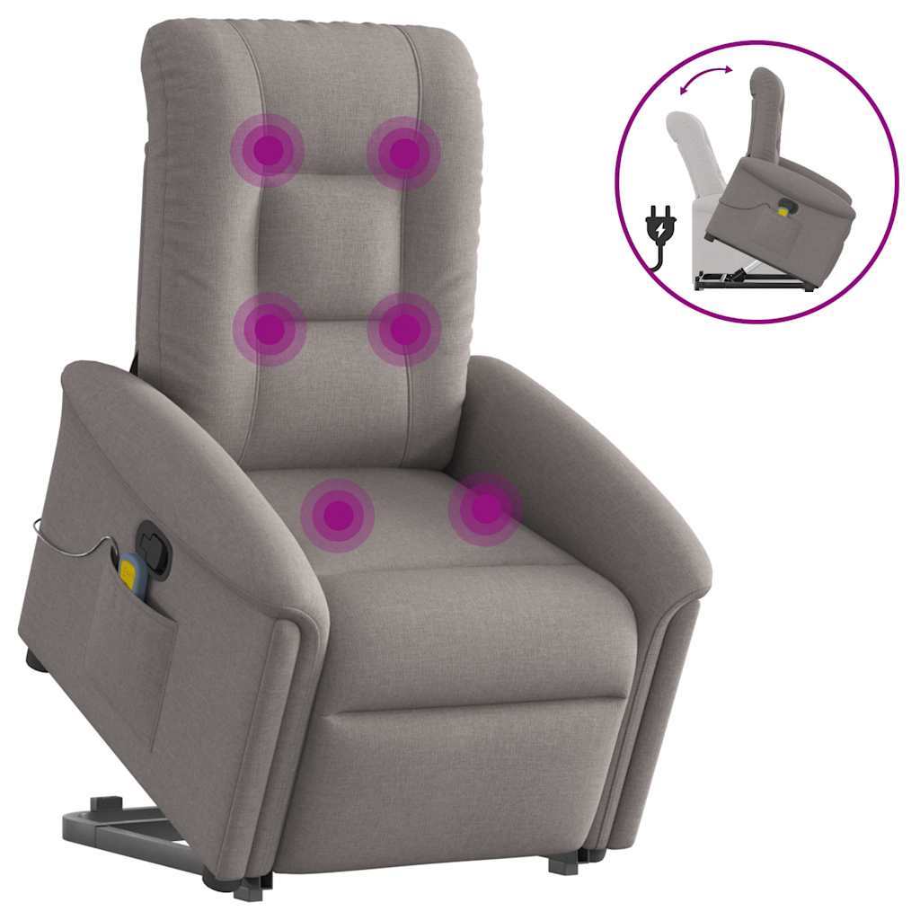 Vetonek Sillón reclinable de masaje elevable tela gris taupé