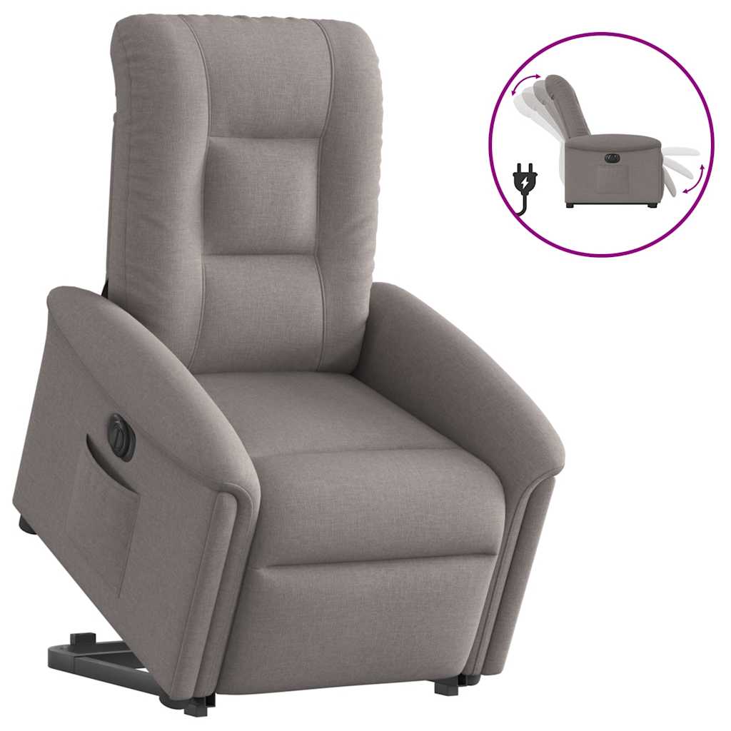 Vetonek Sillón eléctrico reclinable elevable de tela gris taupe