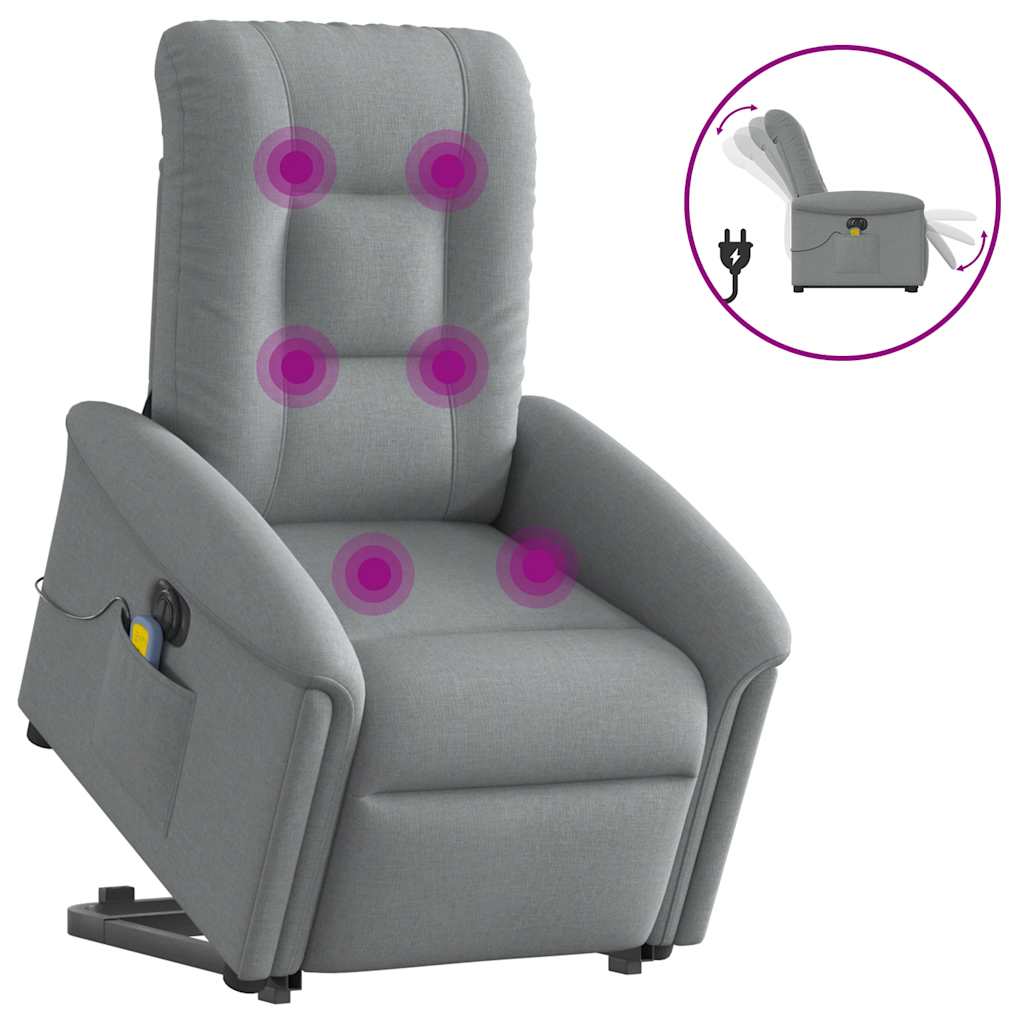 Vetonek Sillón de masaje eléctrico reclinable elevable tela gris claro