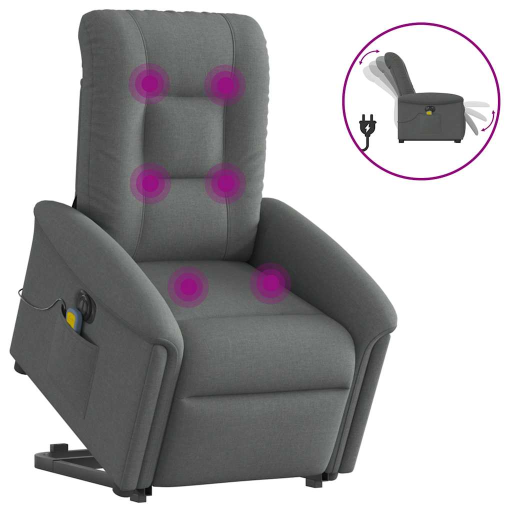 Vetonek Sillón de masaje eléctrico reclinable elevable tela gris oscuro