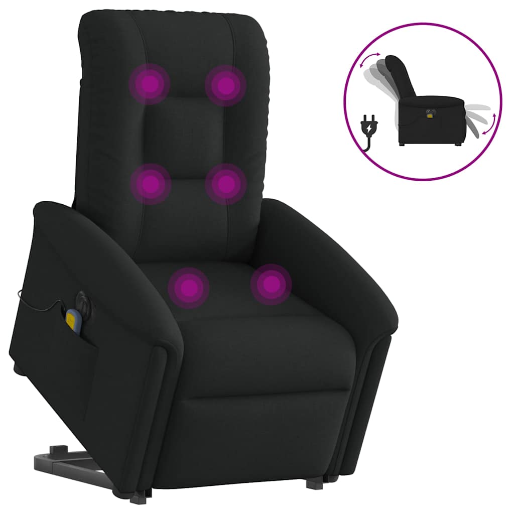 Vetonek Sillón de masaje eléctrico reclinable elevable tela negro