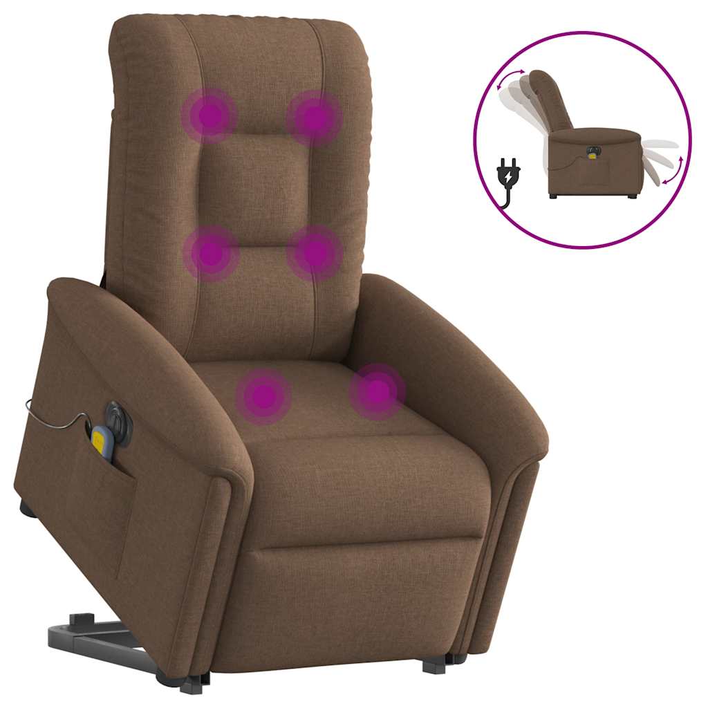 Vetonek Sillón de masaje eléctrico reclinable elevable tela marrón