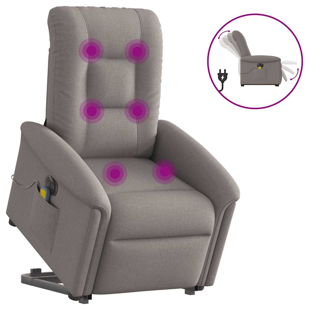 Vetonek Sillón de masaje eléctrico reclinable elevable tela taupé