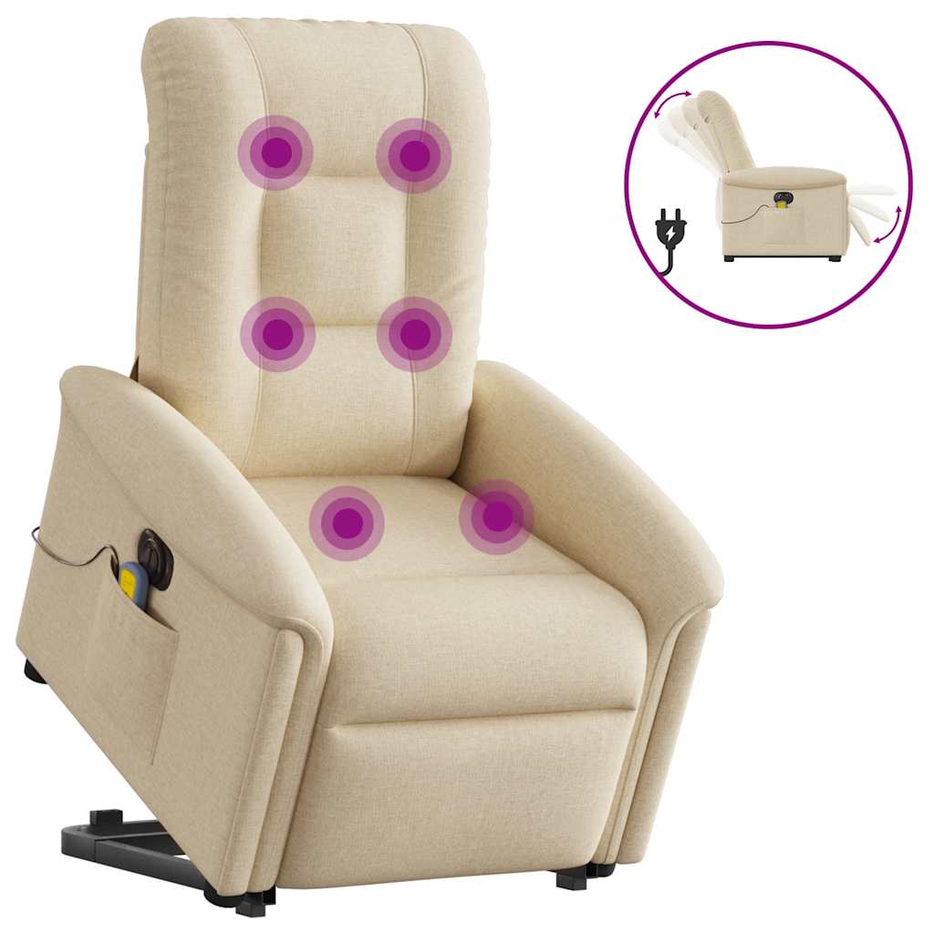 Vetonek Sillón de masaje eléctrico reclinable elevable tela crema