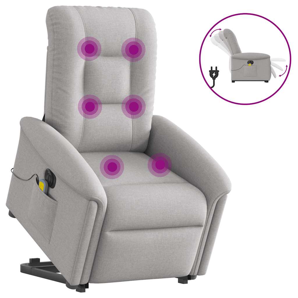 Vetonek Sillón de masaje eléctrico reclinable elevable tela gris nube