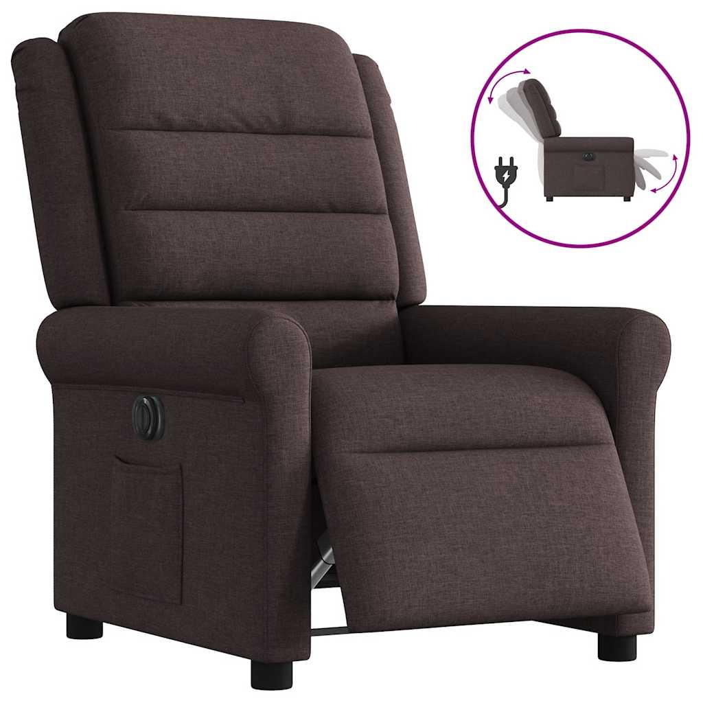 Vetonek Sillón reclinable eléctrico tela marrón oscuro