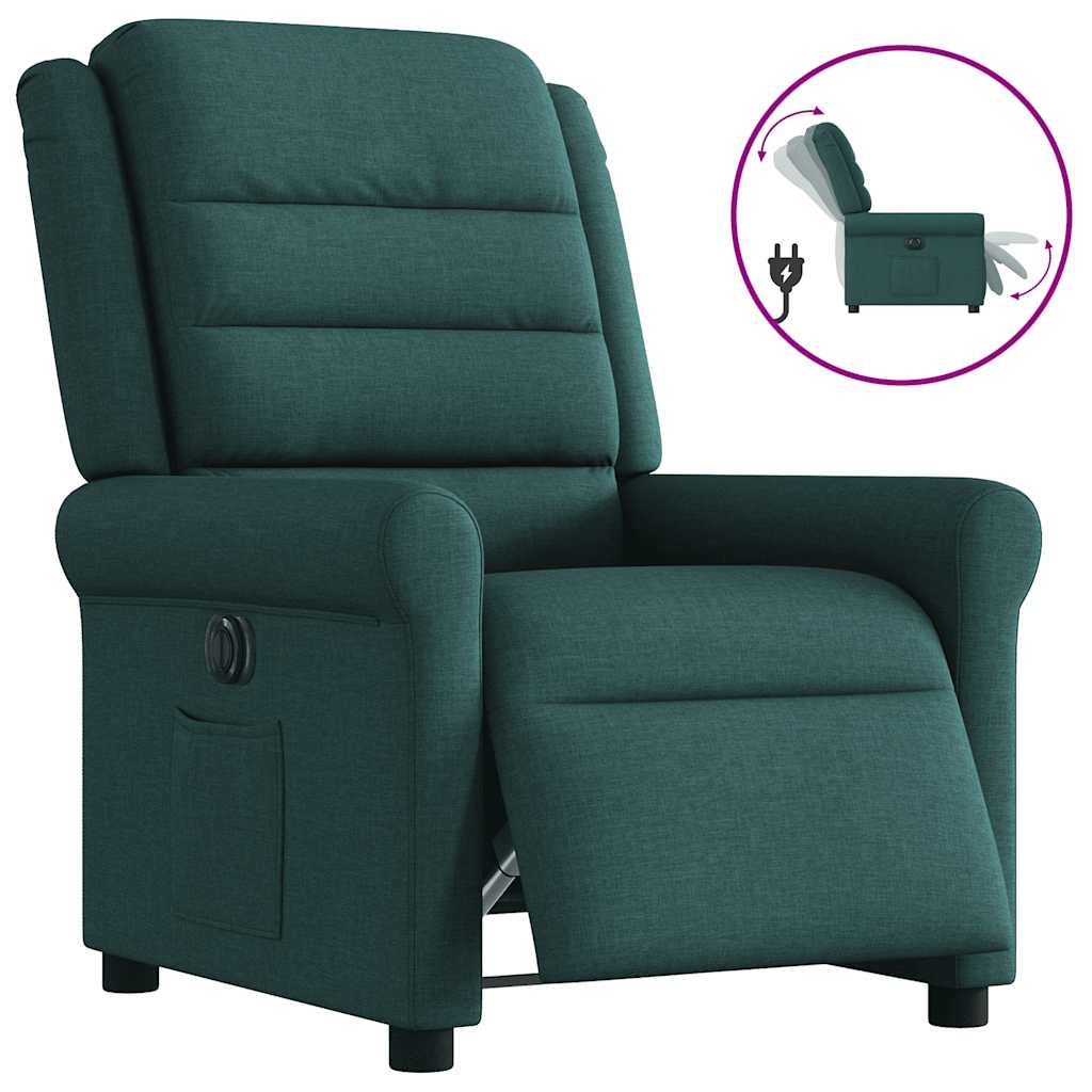 Vetonek Sillón reclinable eléctrico tela verde oscuro