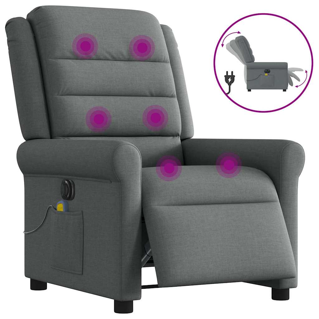 Vetonek Sillón reclinable de masaje eléctrico tela gris oscuro