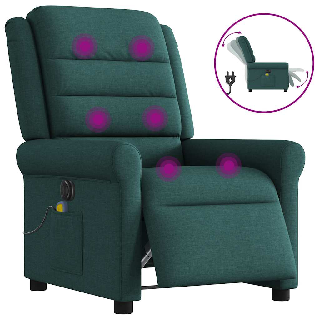 Vetonek Sillón reclinable de masaje eléctrico tela verde oscuro