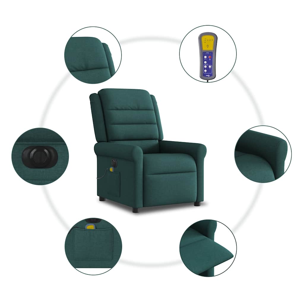 Sillón reclinable de masaje eléctrico tela verde oscuro V2929 Vetonek