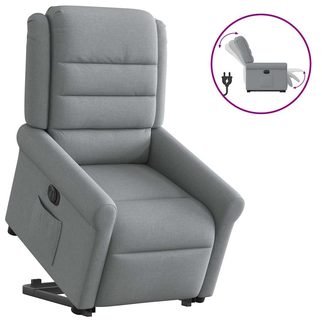 Vetonek Sillón eléctrico reclinable elevable de tela gris claro