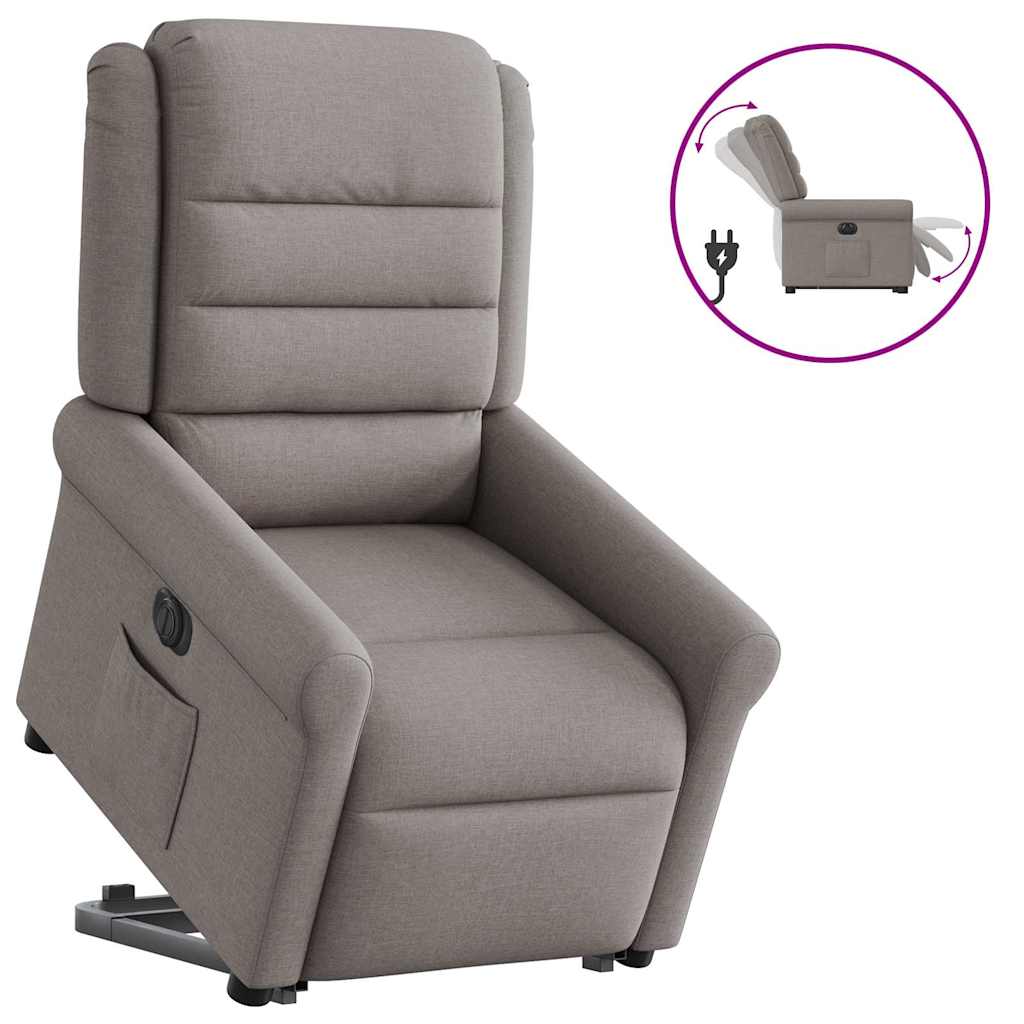 Vetonek Sillón eléctrico reclinable elevable de tela gris taupe