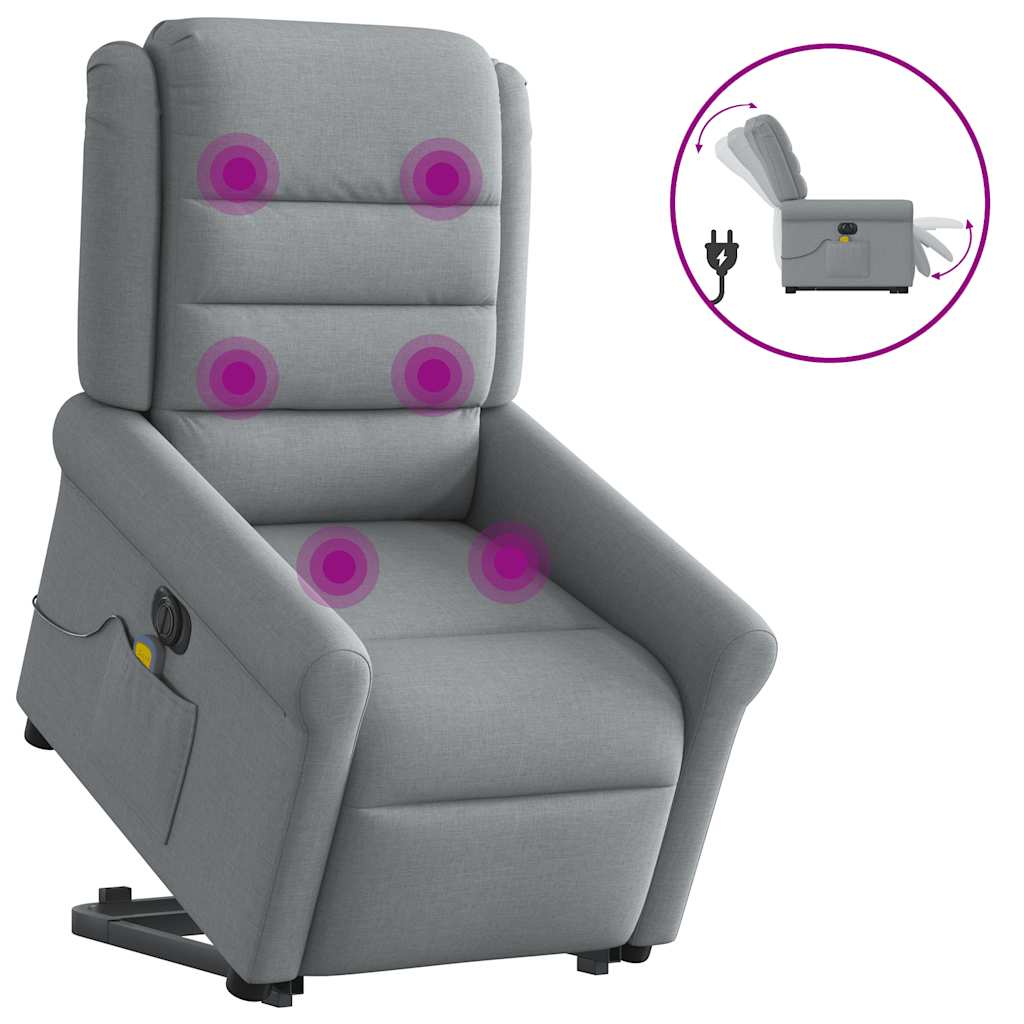 Vetonek Sillón de masaje eléctrico reclinable elevable tela gris claro