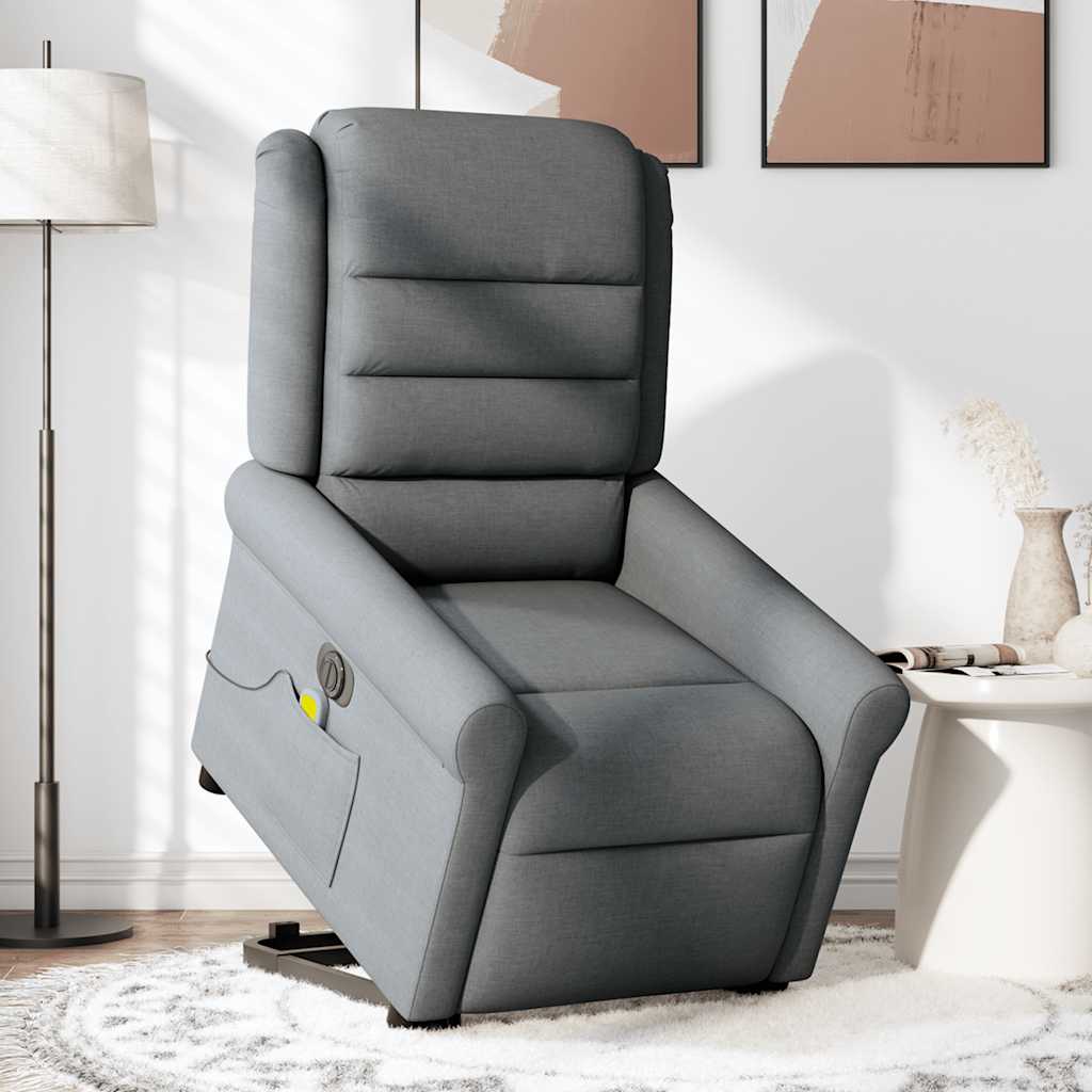 Sillón de masaje eléctrico reclinable elevable tela gris oscuro