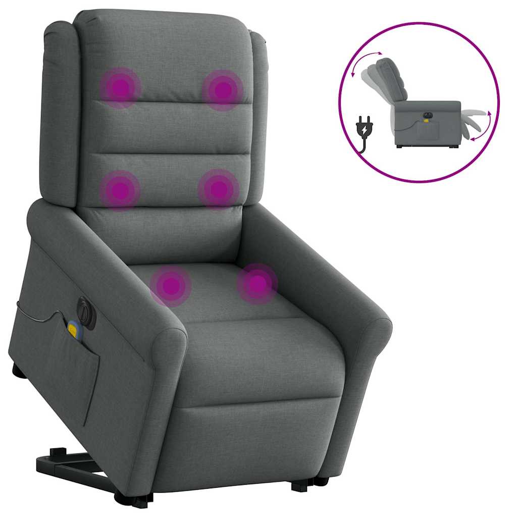 Vetonek Sillón de masaje eléctrico reclinable elevable tela gris oscuro