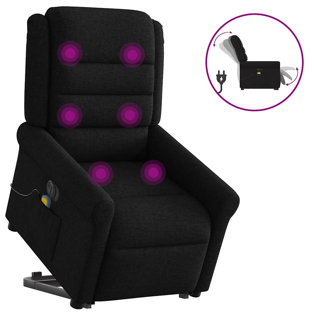 Vetonek Sillón de masaje eléctrico reclinable elevable tela negro