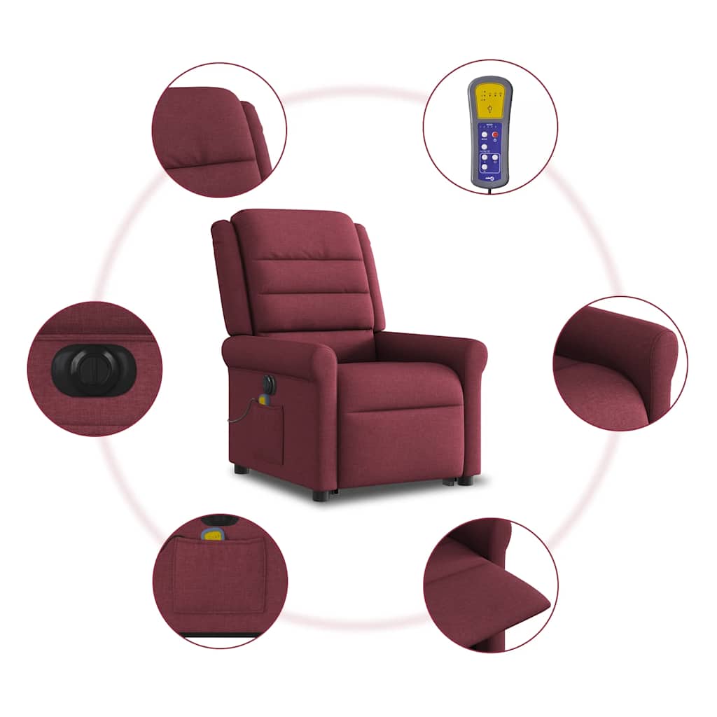 Sillón de masaje eléctrico reclinable elevable tela rojo tinto V3292 Vetonek
