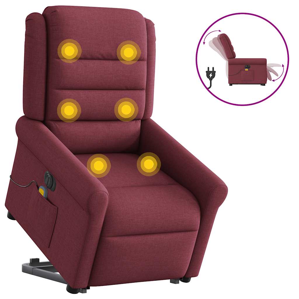 Vetonek Sillón de masaje eléctrico reclinable elevable tela rojo tinto