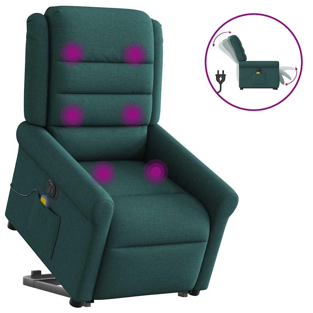 Sillón masaje eléctrico reclinable elevable tela verde oscuro V3322 Vetonek