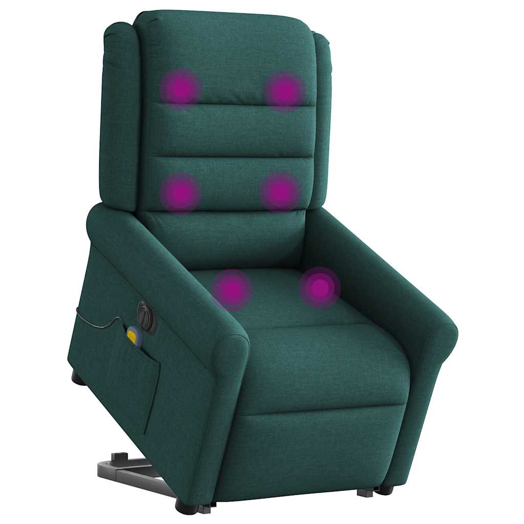 Sillón masaje eléctrico reclinable elevable tela verde oscuro V3322 Vetonek