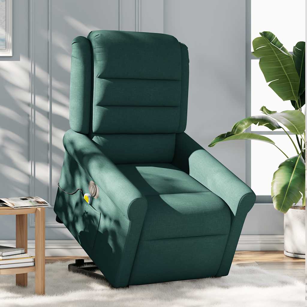 Sillón masaje eléctrico reclinable elevable tela verde oscuro V3322 Vetonek