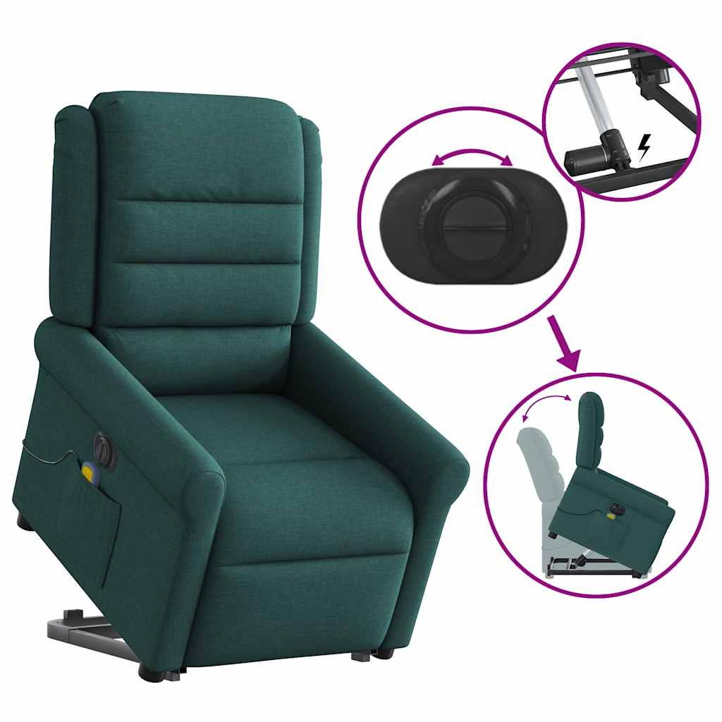 Sillón masaje eléctrico reclinable elevable tela verde oscuro V3322 Vetonek