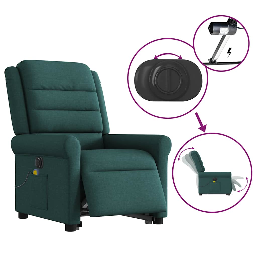 Sillón masaje eléctrico reclinable elevable tela verde oscuro V3322 Vetonek