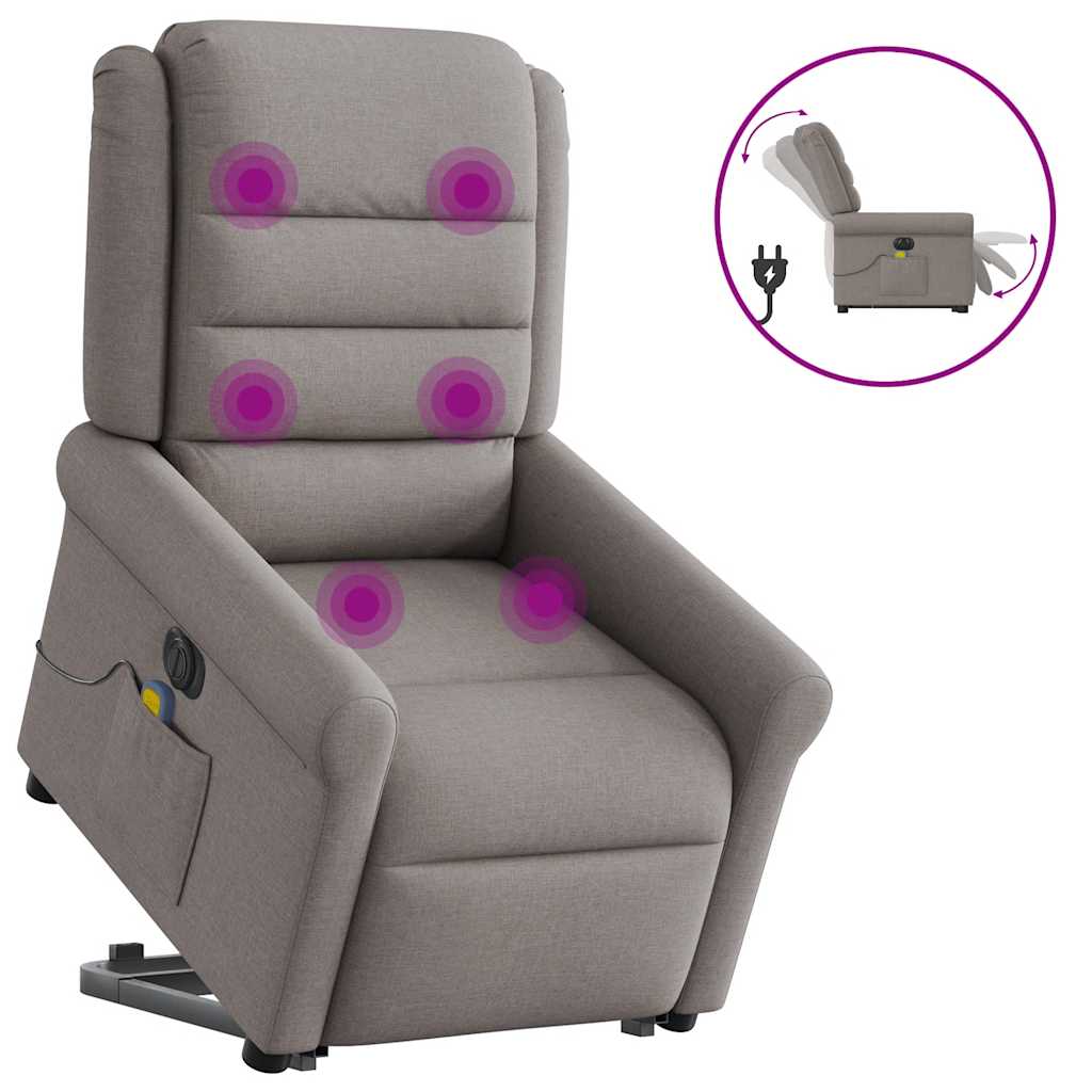 Vetonek Sillón de masaje eléctrico reclinable elevable tela taupé