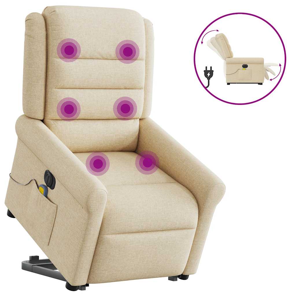 Vetonek Sillón de masaje eléctrico reclinable elevable tela crema