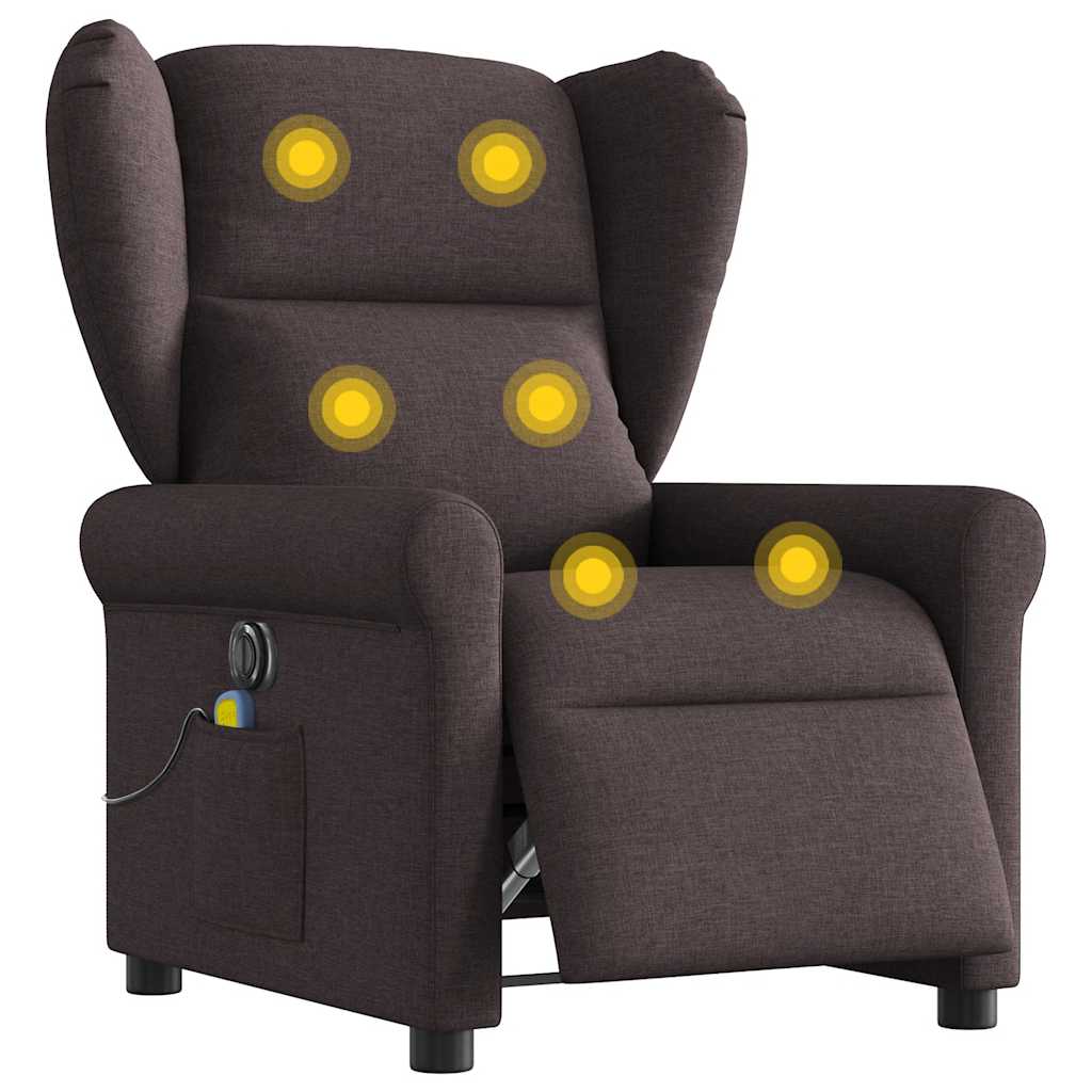 Vetonek Sillón reclinable de masaje eléctrico tela marrón oscuro