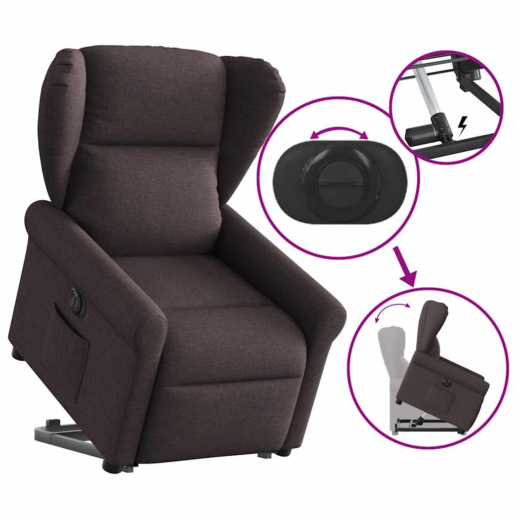 Sillón eléctrico reclinable elevable de tela marrón oscuro V3810 Vetonek