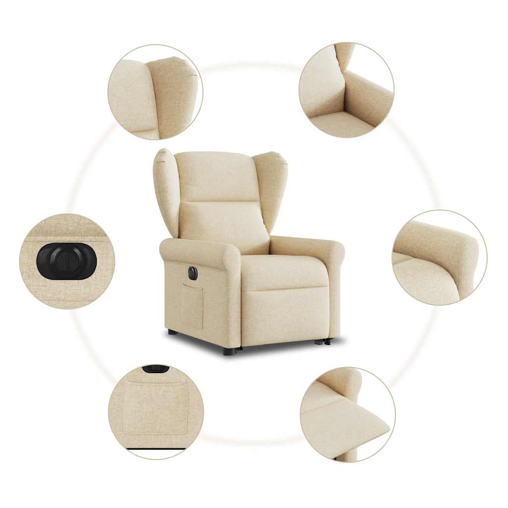 Sillón eléctrico reclinable elevable de tela color crema V3841 Vetonek