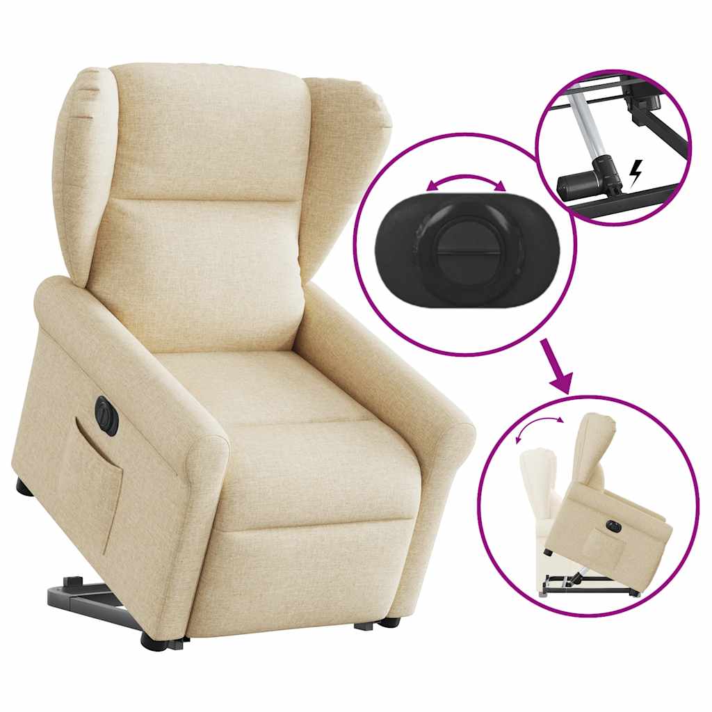 Sillón eléctrico reclinable elevable de tela color crema V3841 Vetonek