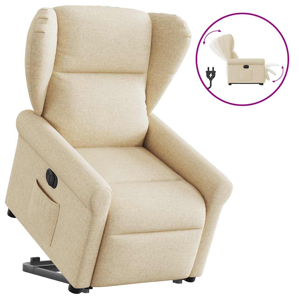Sillón eléctrico reclinable elevable de tela color crema V3841 Vetonek