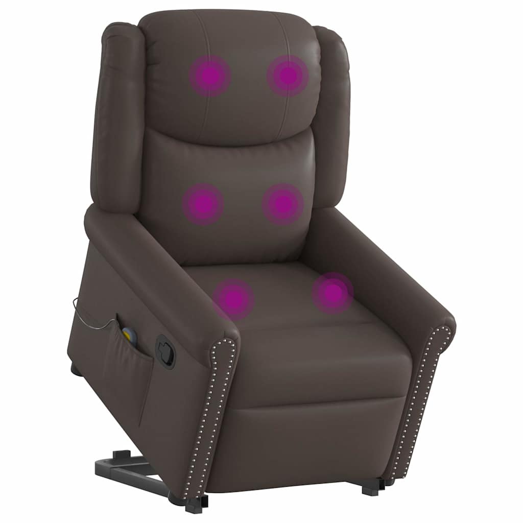 Vetonek Sillón reclinable masaje pie cuero sintético marrón brillante