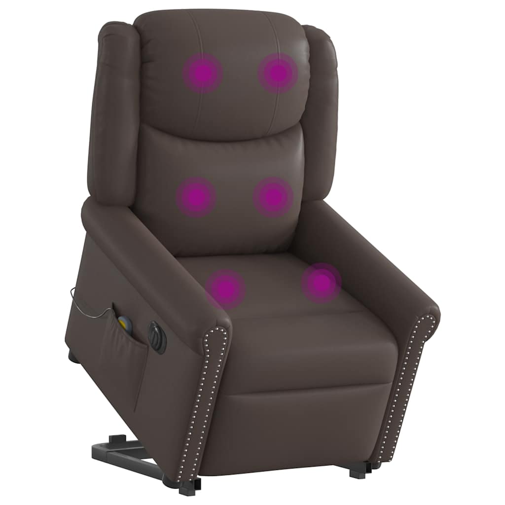 Vetonek Sillón de masaje elevable eléctrico marrón brillante