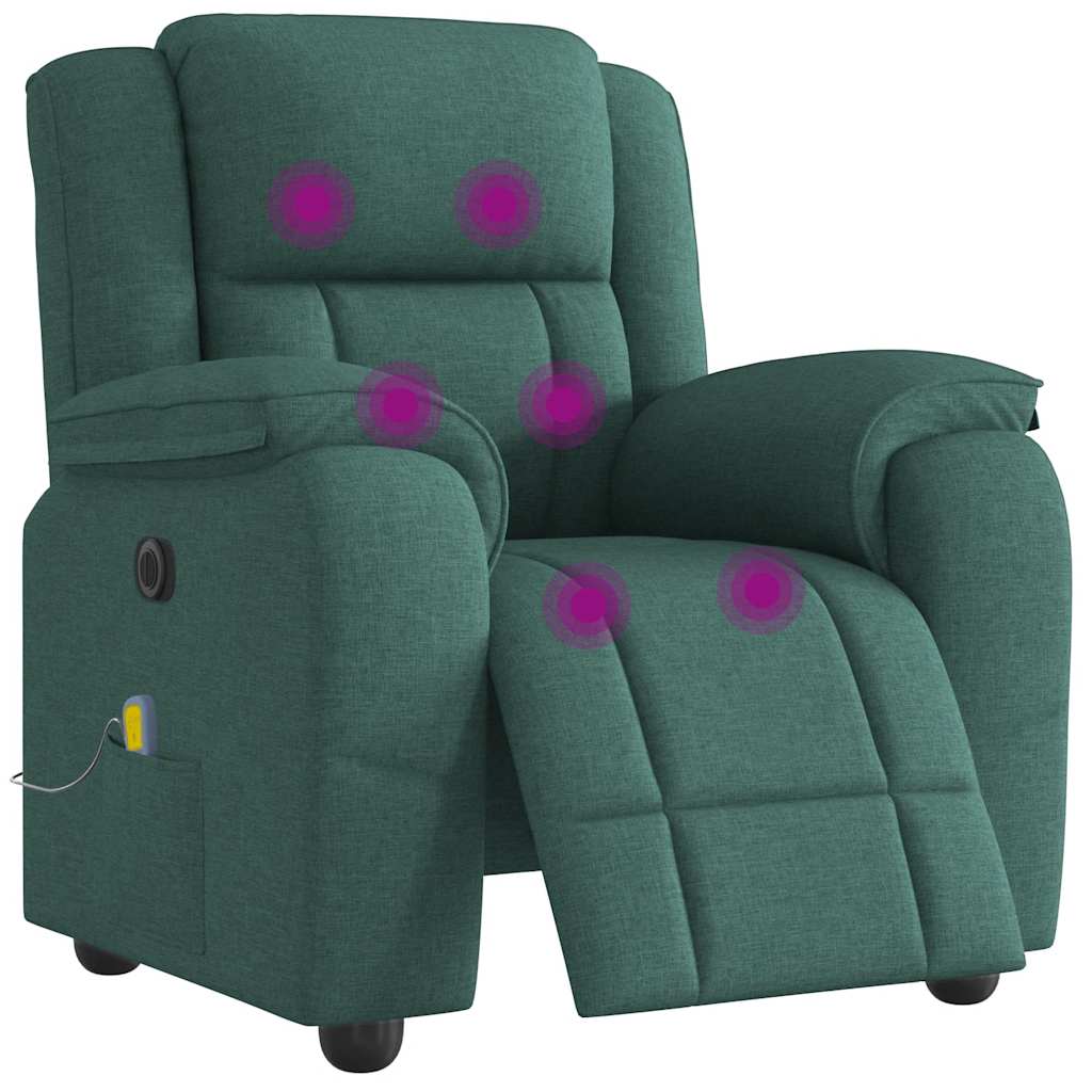 Vetonek Sillón reclinable de masaje eléctrico tela verde oscuro