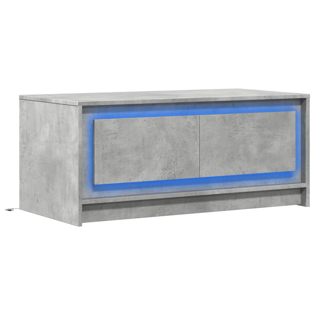 Mesa central com luzes LEDs LED cinza engenharia concreto