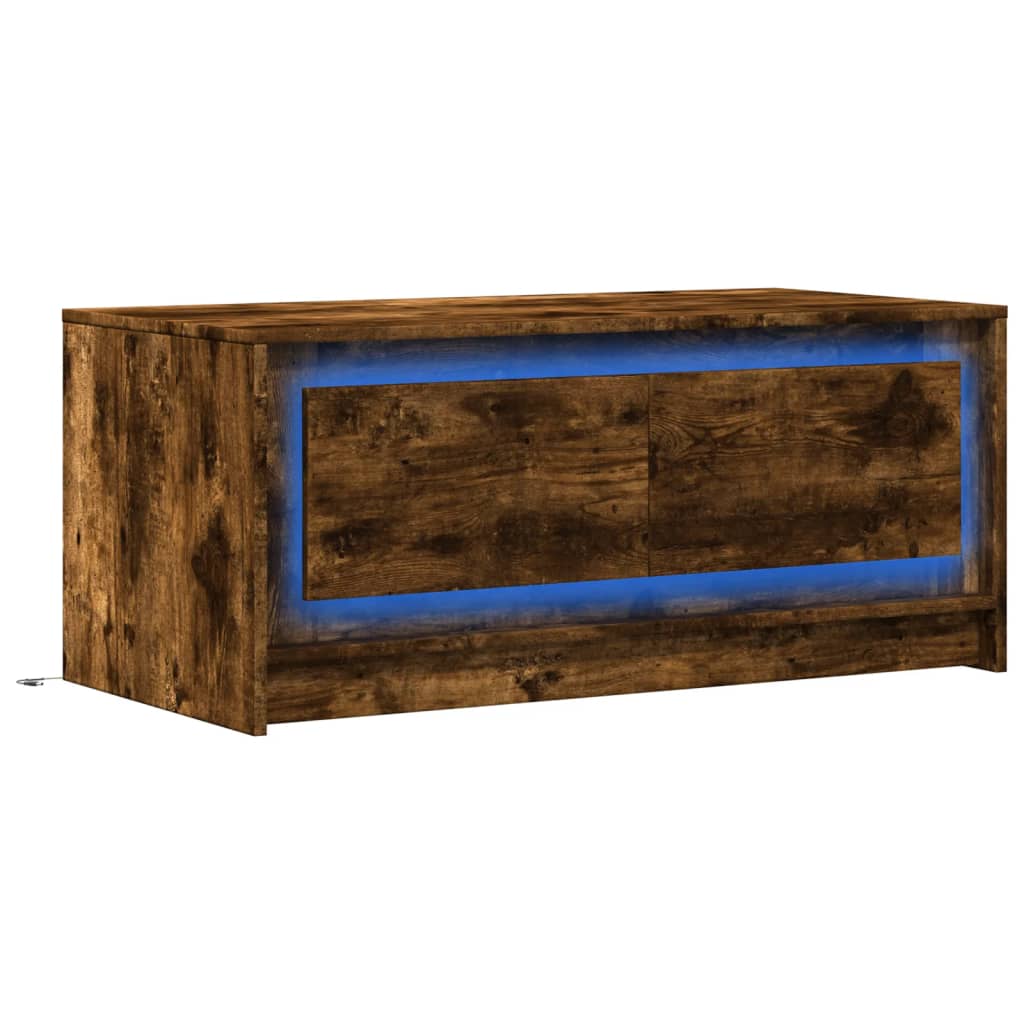 Mesa de centro con luces LED madera de ingeniería roble ahumado - Vetonek