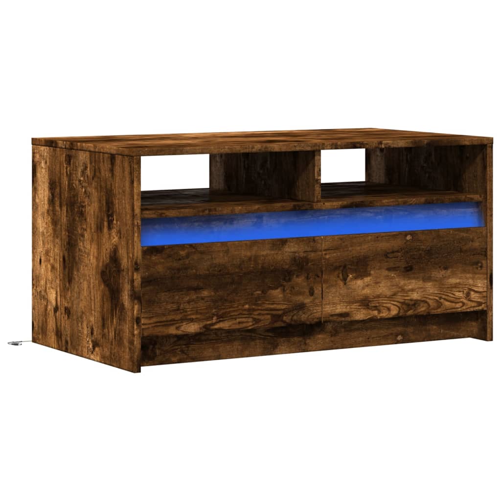 Mesa de centro con luces LED madera de ingeniería roble ahumado - Vetonek